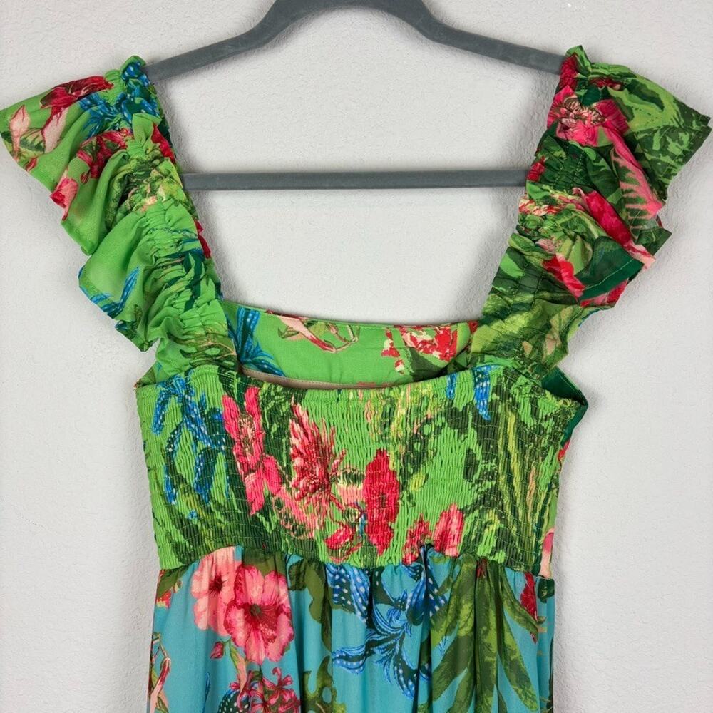 Avara Ivy Floral Tiered Maxi Dress Small Tropical Hawaiian Resort Smocked Back - Picture 12 of 13